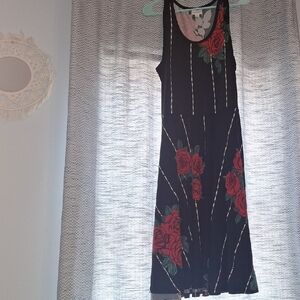 Elegant Black and Red Floral Dress